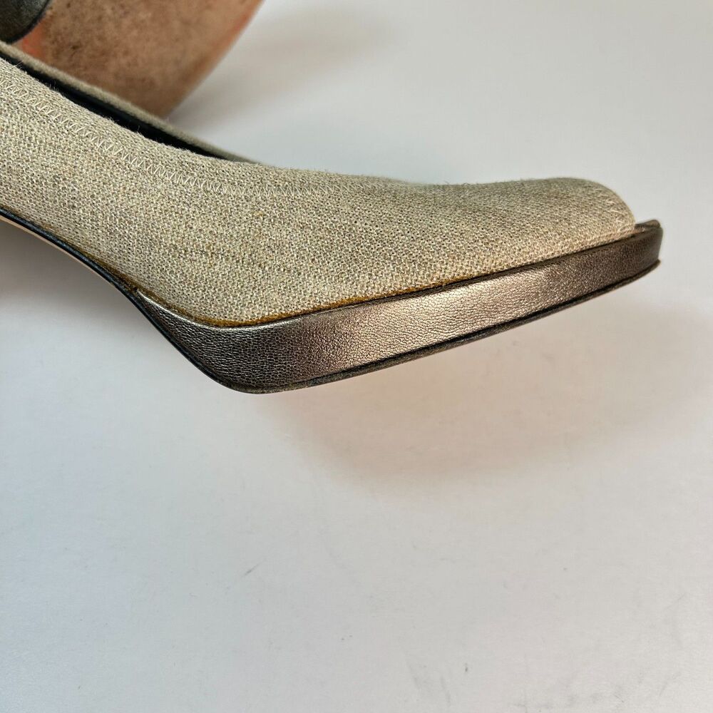 Stuart Weitzman Women's Beige Linen Leather Peep-toe High Heel Pump Size 11 - Picture 10 of 16